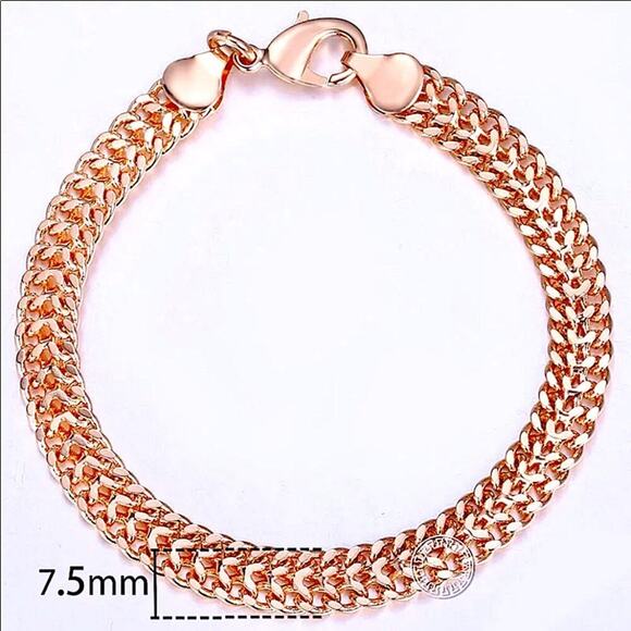 Rose Gold Double Weaving Chain Link Bracelet - Picture 2 of 6